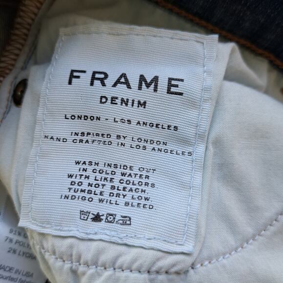 FRAME Le High Flare Jeans Size 29 Medium Wash Whiskering Raw Hem Stretchy - Picture 12 of 12